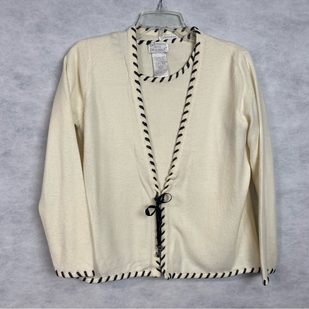 Vintage 90s Designers Originals Cardigan Sweater Set Size Petite S Cream Luxelon